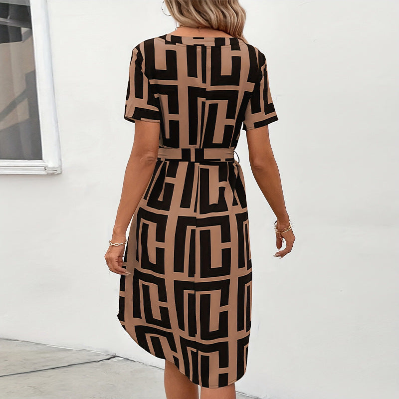 Damen Modisches Wickelkleid mit geometrischem Muster Drune