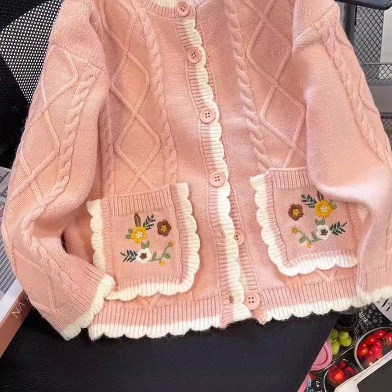 Damen Strickjacke mit Blumenmuster Drune