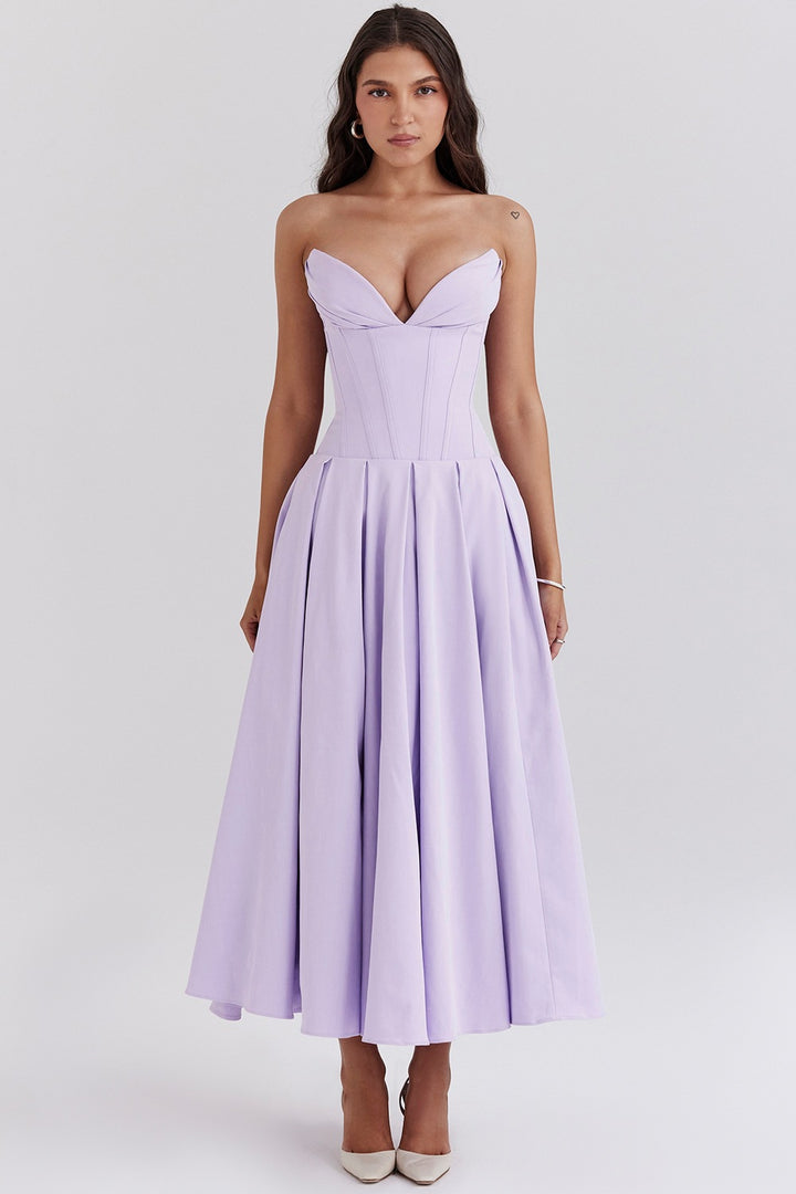 Damen Couture Maxikleid mit elegantem Herz-Ausschnitt und schwingendem Rock Drune