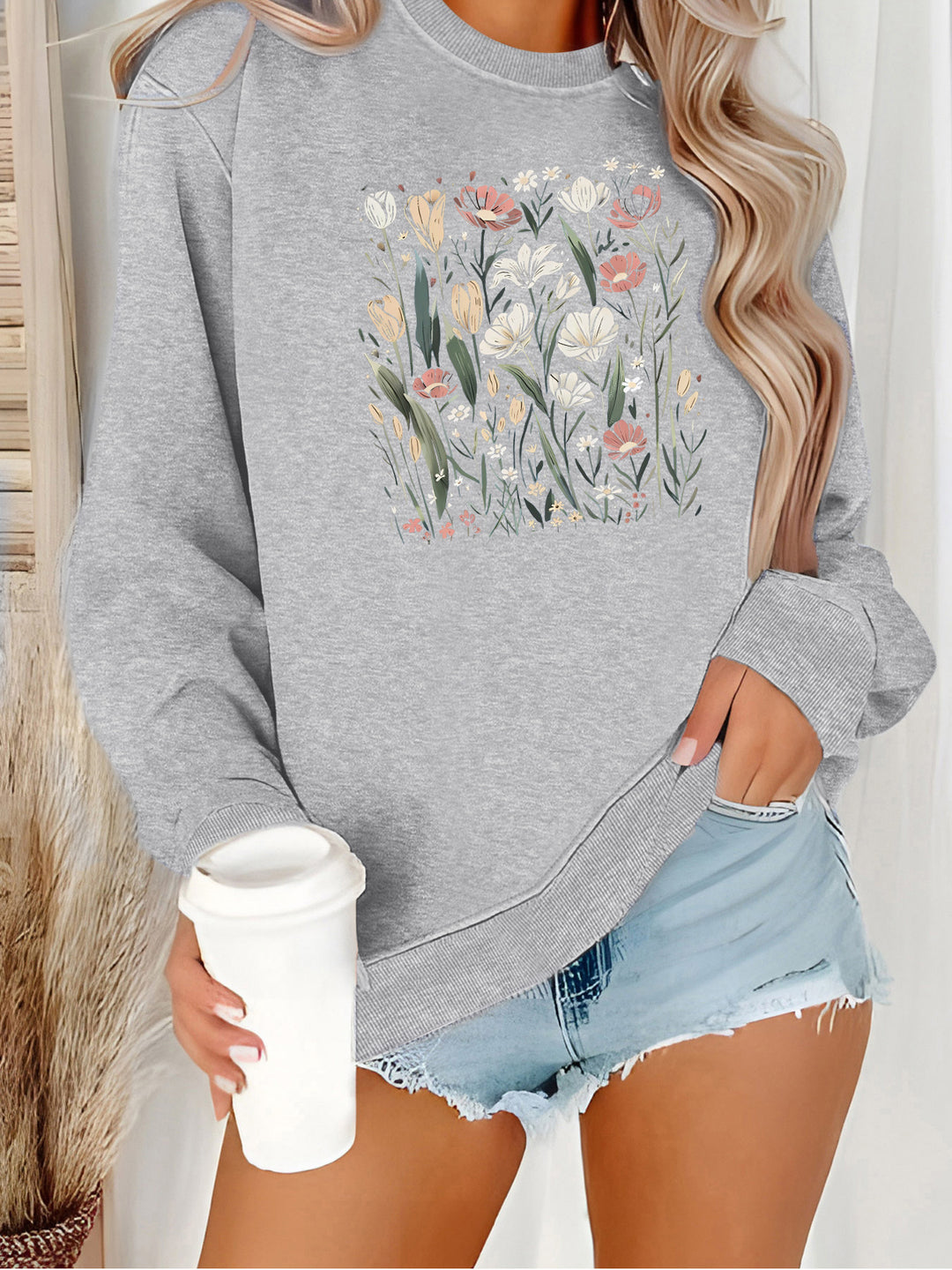 Damen Sweatshirt mit floralem Motiv und lässigem Schnitt Drune