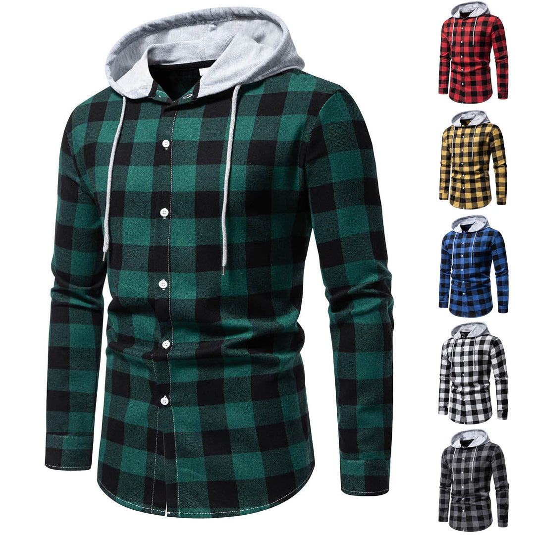 Herren Karo-Hemdjacke mit Kapuze und modernem Schnitt Drune