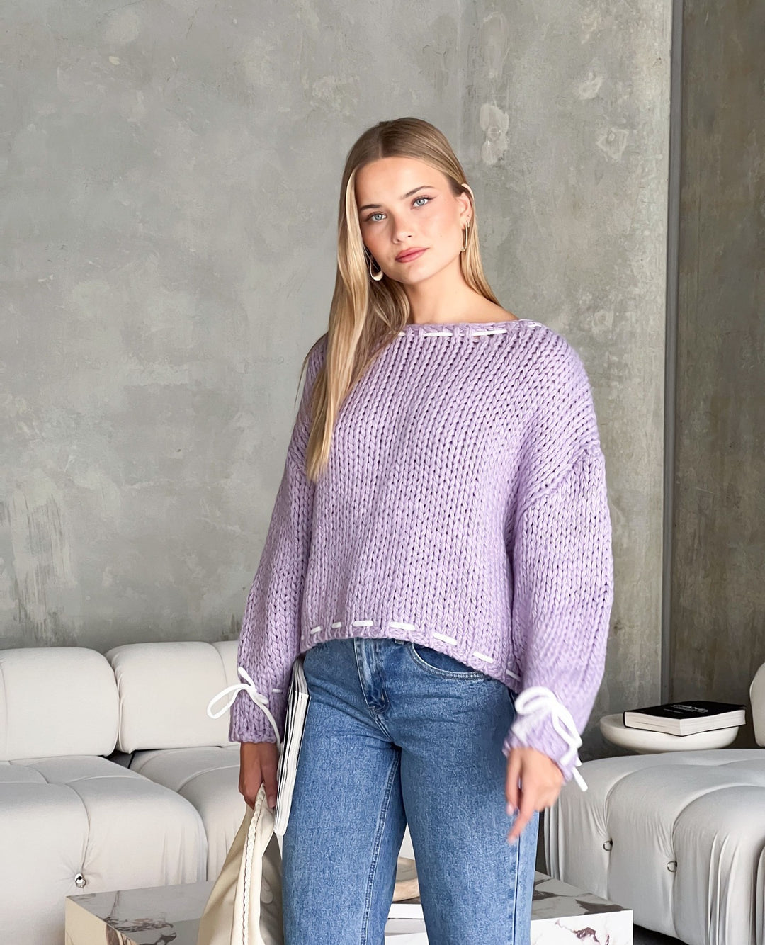 Damen Grobstrickpullover mit lässigem Off-Shoulder-Design Drune