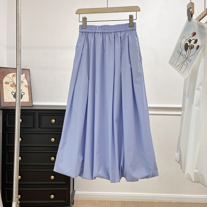 Damen Eleganter Midirock mit elastischem Bund und voluminösem Schnitt Drune