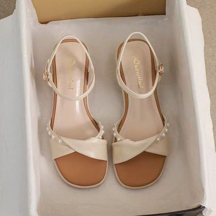 Damen elegante Riemensandalen mit modischem Perlenakzent und komfortablem Blockabsatz Drune