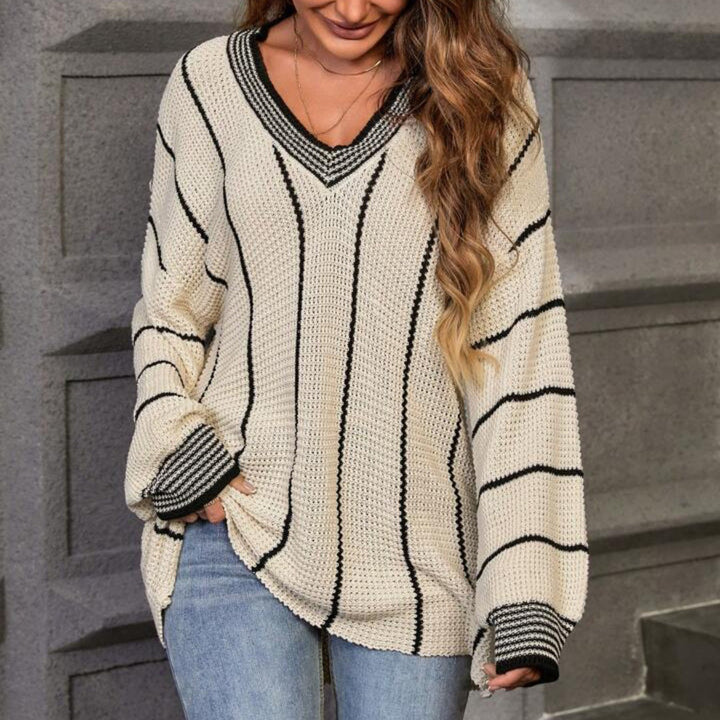 Damen Grobstrickpullover mit V-Ausschnitt und lässigem Schnitt Drune