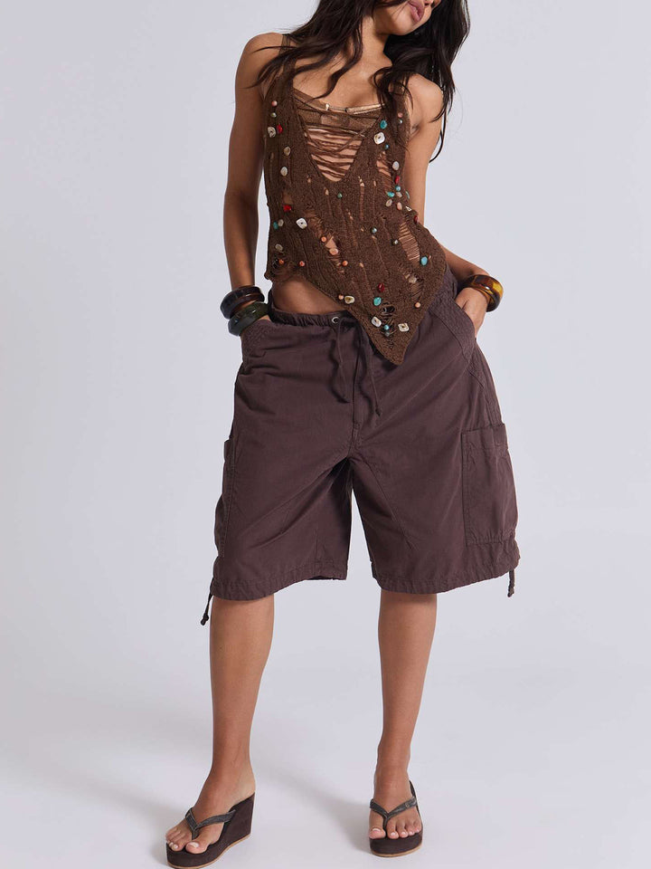 Damen lässige kurze Cargo-Shorts mit verstellbarem Bund und praktischen Taschen Drune