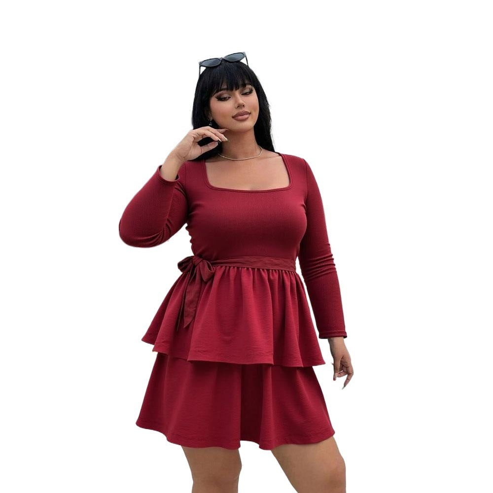 Damen Minikleid mit quadratischem Ausschnitt und rüschenbetontem Taillenband Drune