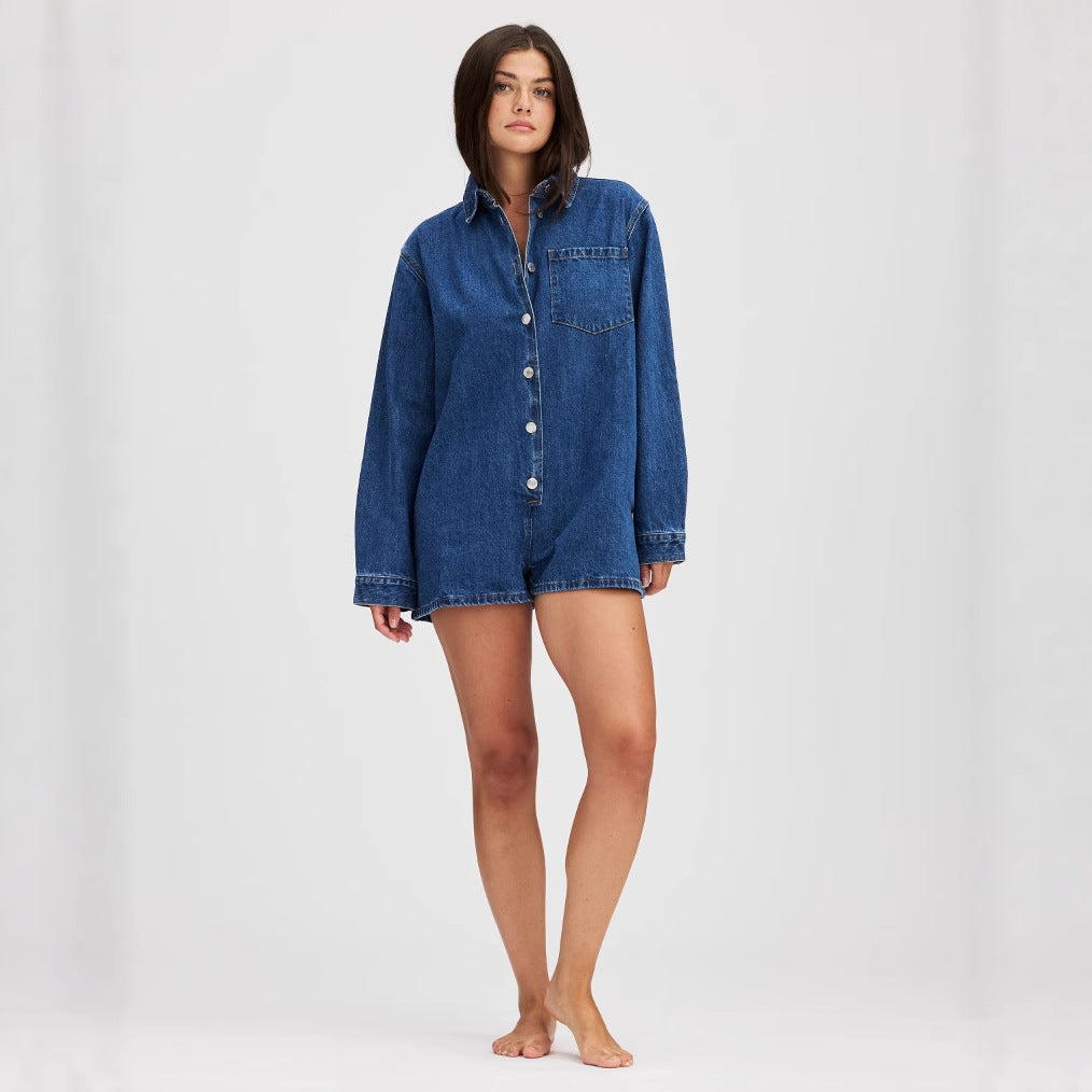 Damen Jeans-Overall mit Kurzarm und praktischen Taschen Drune