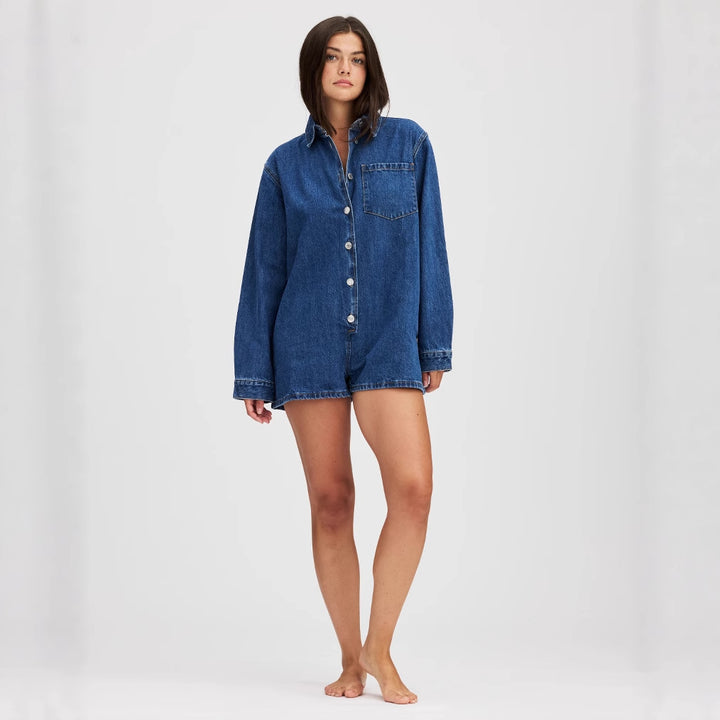Damen Jeans-Overall mit Kurzarm und praktischen Taschen Drune