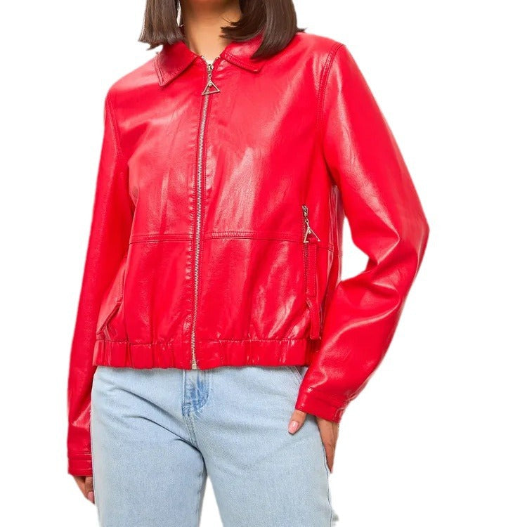 Damen modische Bomberjacke aus veganem Leder Drune