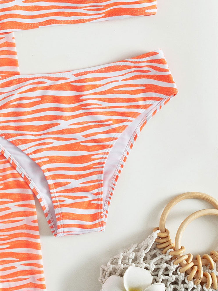 Damen Zweiteiliges Crop-Top und Rock-Set mit Zebra-Muster Drune
