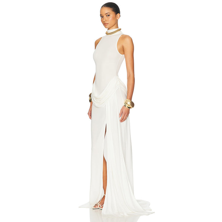 Damen Maxikleid mit figurbetontem Schnitt und elegantem Drapierungselement Drune