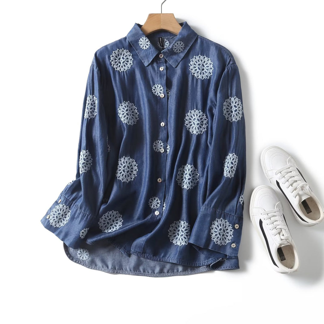 Damen Bluse mit floralem Stickdesign Drune