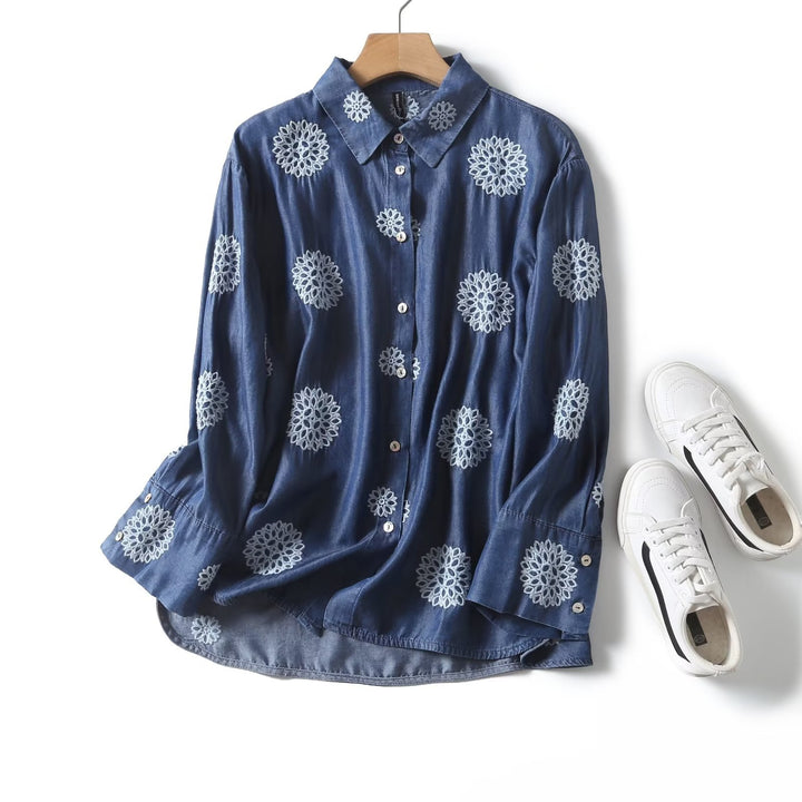 Damen Bluse mit floralem Stickdesign Drune