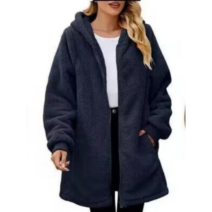 Damen weiche und kuschelige Fleecejacke mit Kapuze und Seitentaschen Drune