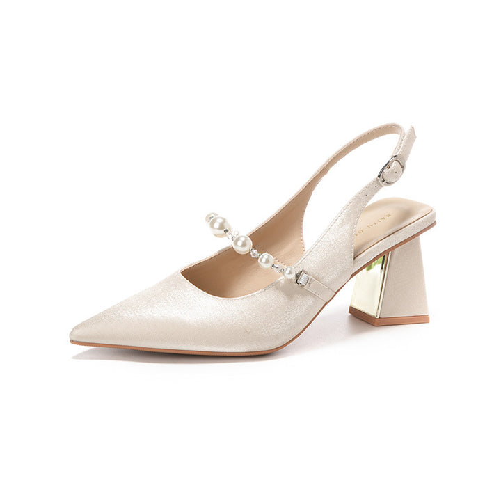Damen Perl-verzierte Slingback Blockabsätze mit Spiegelakzent Drune