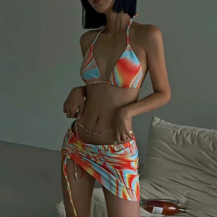 Damen Bikini-Set mit farbenfrohem Wellenmuster und verstellbarem Höschen Drune