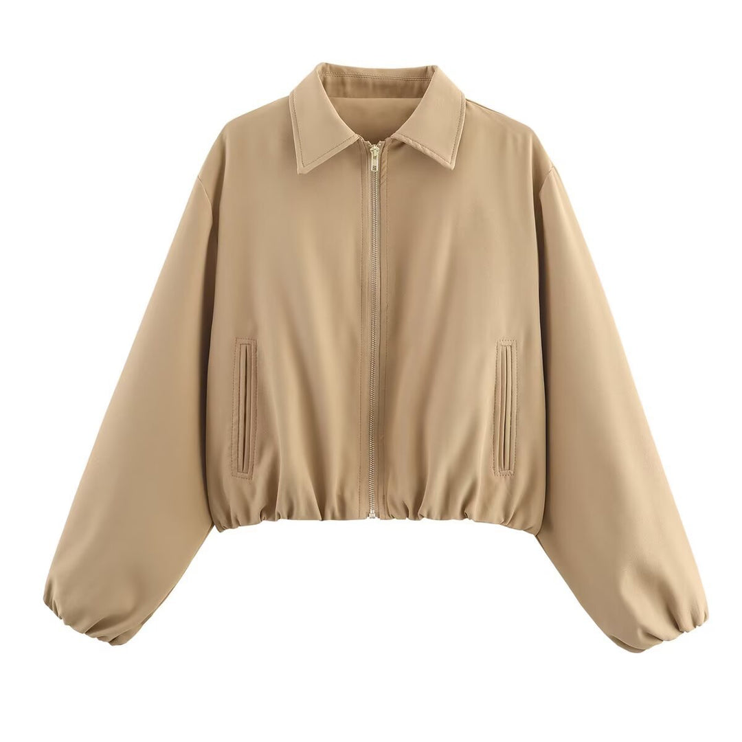 Damen modische cropped Jacke mit dekorativem Reißverschluss und elastischem Saum Drune