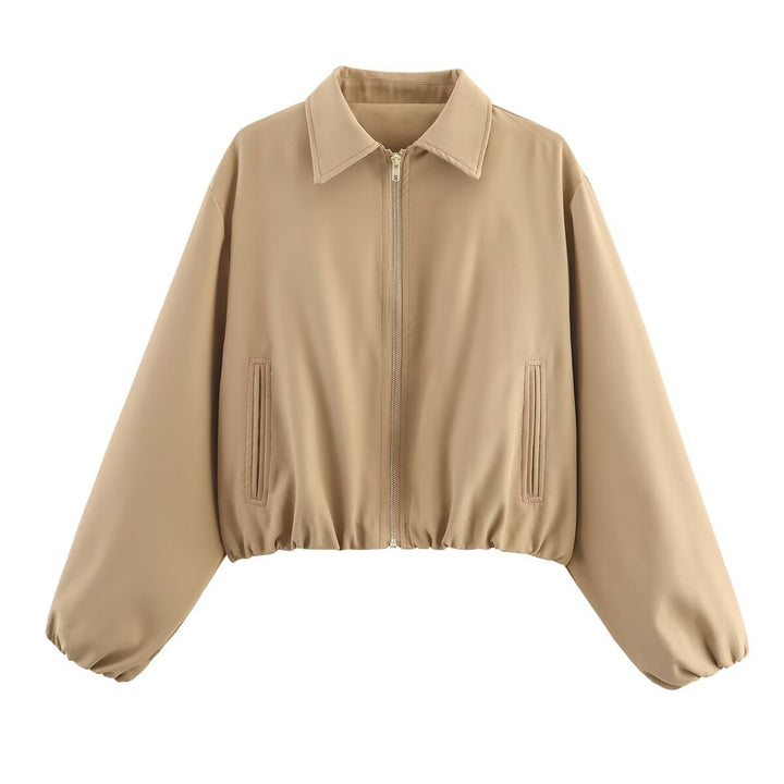 Damen modische cropped Jacke mit dekorativem Reißverschluss und elastischem Saum Drune