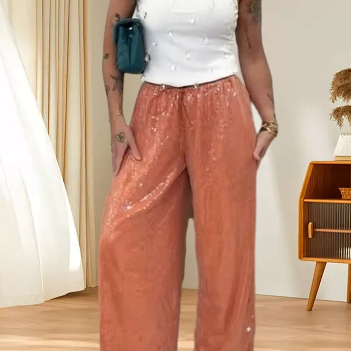 Damen Glitzernde Freizeithose mit weitem Schnitt und elastischem Bund Drune