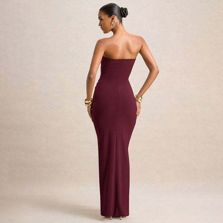 Damen Elegantes und figurbetontes Maxikleid mit Raffungen Drune