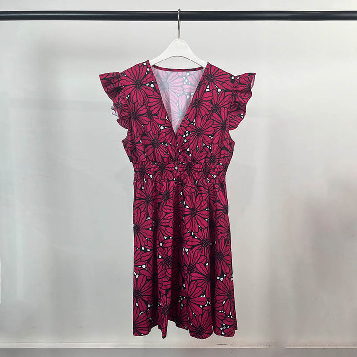Damen Elegantes Blumenkleid mit schwingendem Saum und Rüschen Drune