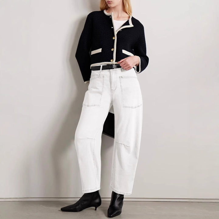 Damen halbhohe Denim-Hose mit einzigartigen aufgesetzten Taschen Drune