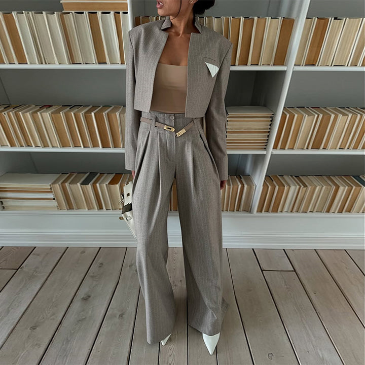 Damen modisches cropped Blazer-Ensemble mit weitem Hosen Drune