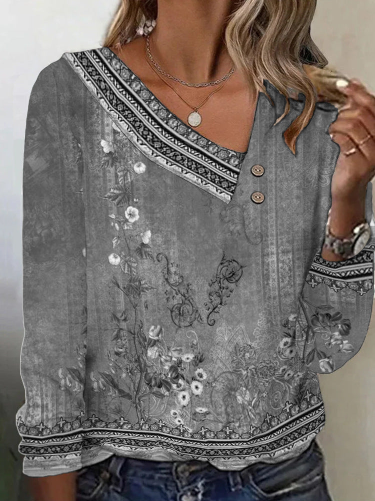 Damen Bluse mit floralem Muster und stylischem V-Ausschnitt Drune