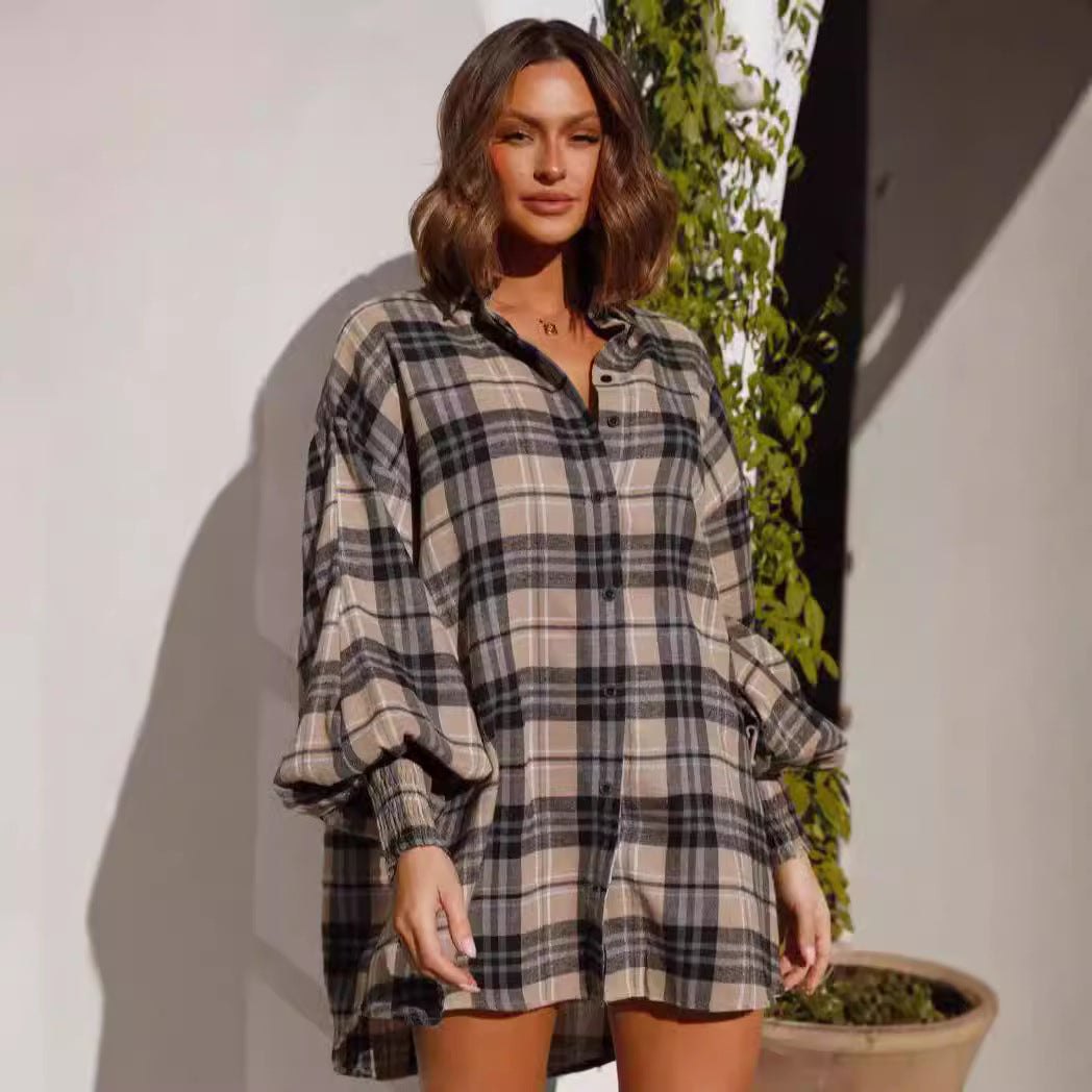 Damen Karierte Oversize-Hemdshirt mit lässigem Schnitt Drune