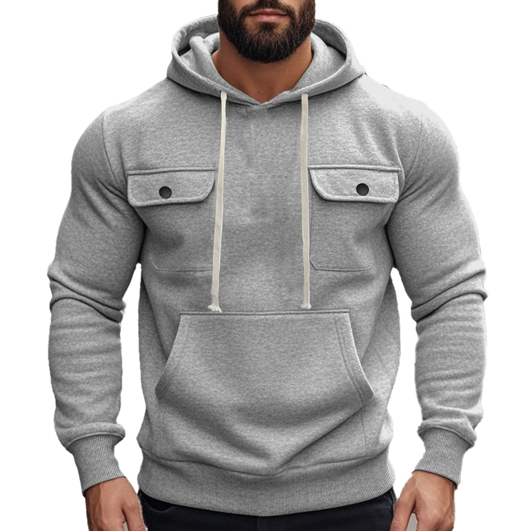Herren nan sportiver Kapuzenpullover mit aufgesetzten Klappentaschen, Kängurutasche und schmalem Saum Drune
