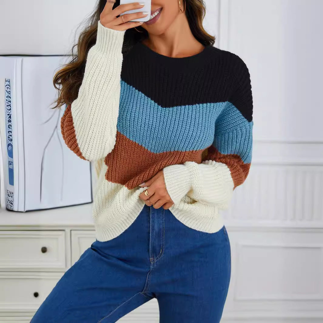 Damen Strickpullover mit chevronförmigem Muster und Komfortbündchen Drune