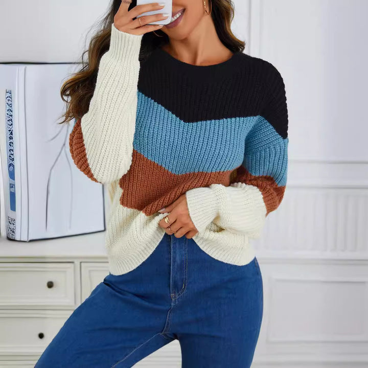 Damen Strickpullover mit chevronförmigem Muster und Komfortbündchen Drune