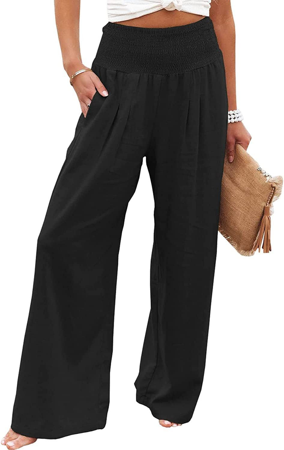 Damen Luftige Leinenhose mit elastischem Bund und Weitschnitt Drune