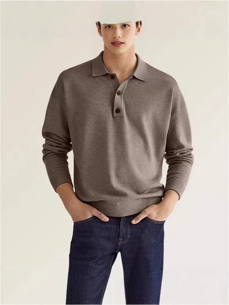 Herren hochwertiges Sweatshirt mit modernem Polo-Kragen und eleganten Knopfdetails Drune