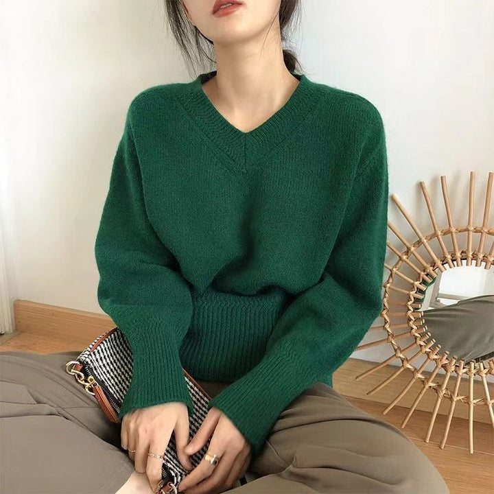 Damen V-Ausschnitt Pullover aus weichem Strick Drune