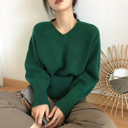 Damen V-Ausschnitt Pullover aus weichem Strick Drune