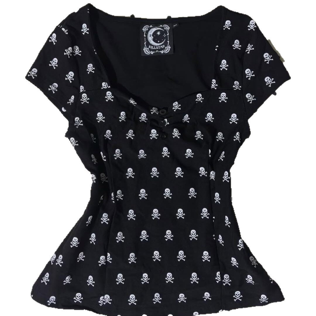 Damen Baumwollshirt mit Totenkopf-Muster Drune