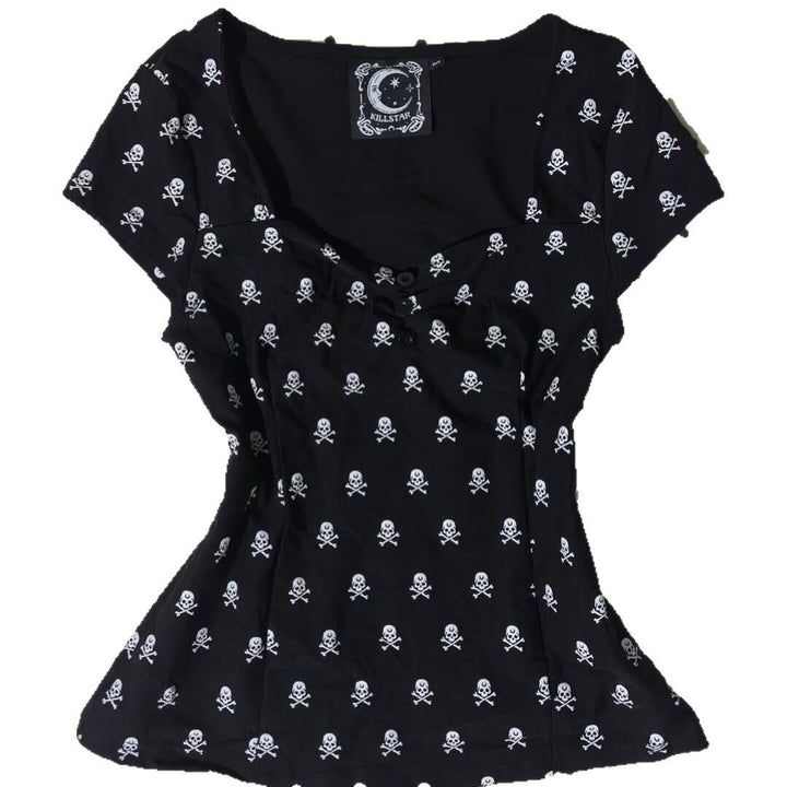 Damen Baumwollshirt mit Totenkopf-Muster Drune