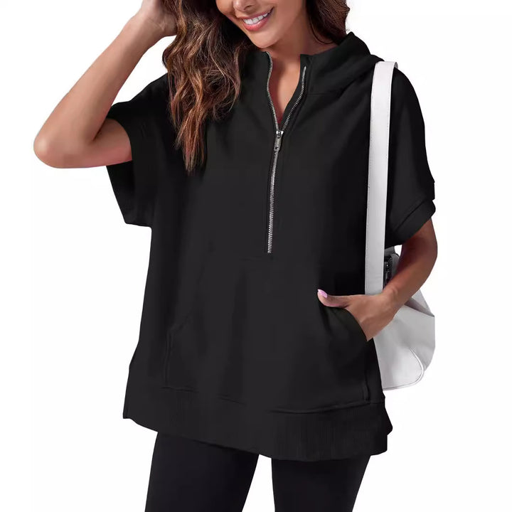 Damen lässiger Kapuzenpullover mit halbem Reißverschluss Drune