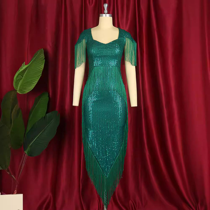 Damen glamouröses Abendkleid mit Fransendetails Drune