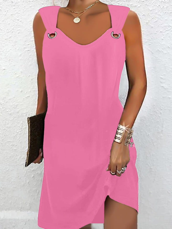 Damen minimalistisch gestaltetes Kleid mit schulterfreien Riemen und seitlichem Schlitz Drune