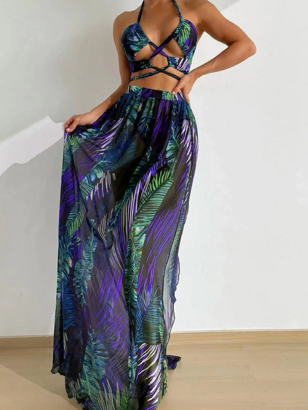 Damen Zweiteiliges Strandoutfit mit floralem Design und raffinierten Cut-Outs Drune