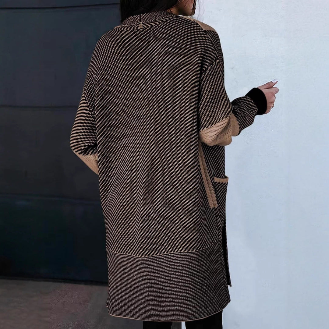 Damen Langer Strickcardigan mit strukturiertem Muster und aufgesetzten Taschen Drune