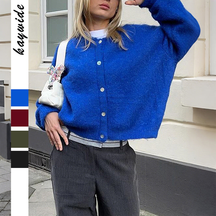 Damen nan kuschelige Kurzstrickjacke mit Perlmuttknöpfen und lässiger Oversize-Passform Drune