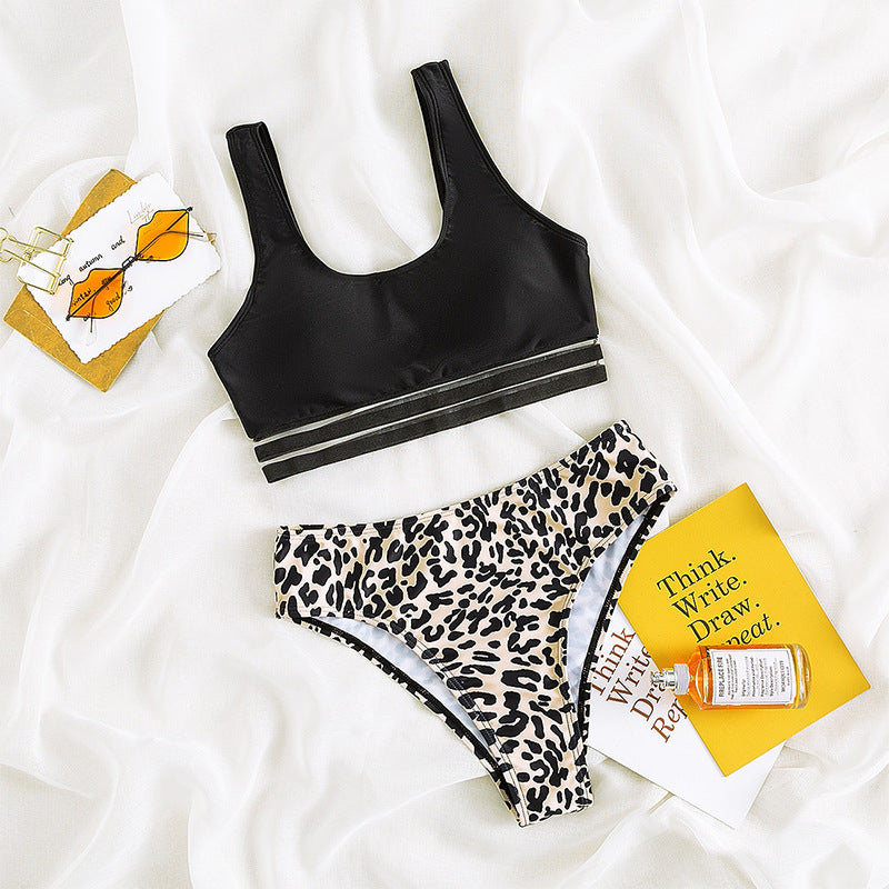 Damen Sport-Bikini-Set mit rückenfreiem Oberteil und hohem Bund Drune