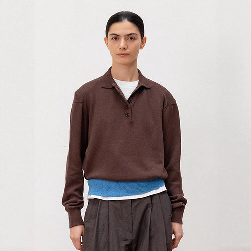Damen lässiger Strickpullover mit Polokragen und kontrastierendem Bund Drune