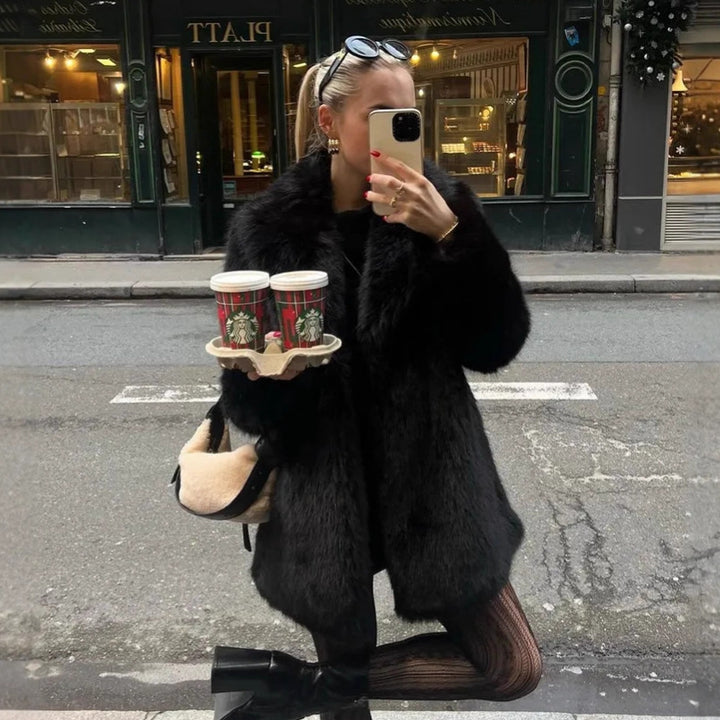 Damen Luxuriöse Oversized-Felljacke Drune