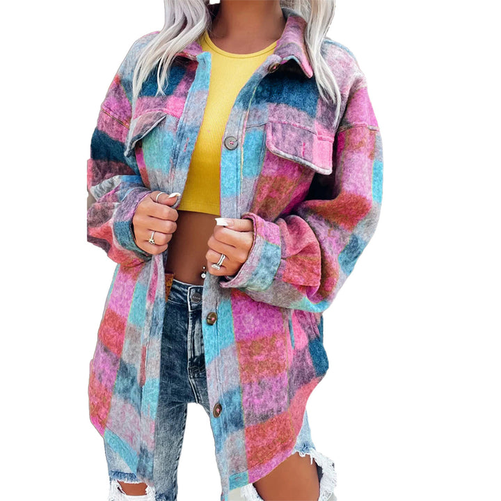 Damen Karo Oversize-Hemdjacke aus weichem Wollmaterial mit praktischen Taschen Drune