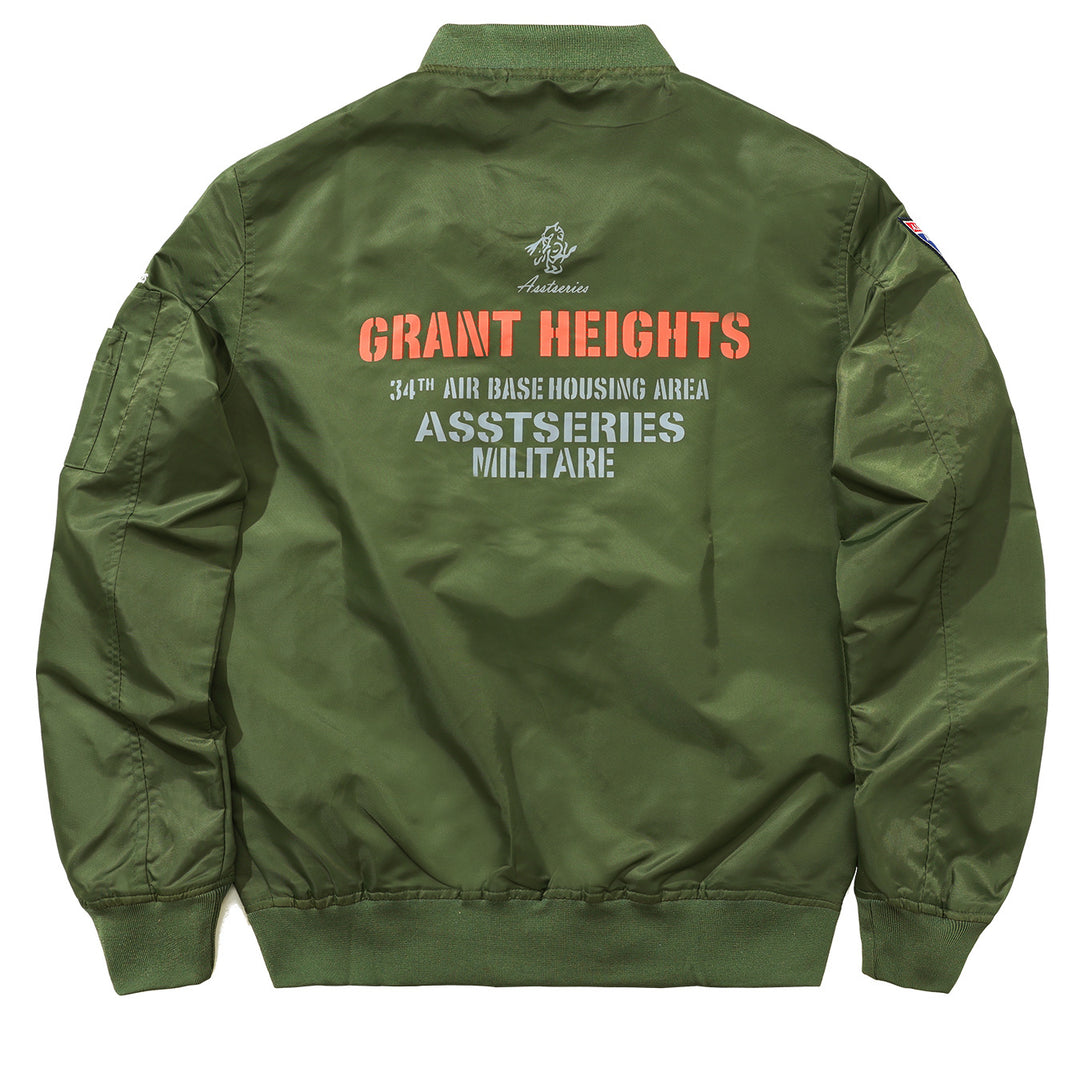 Männlicher  von Flugzeugen inspirierter Bomberjacke mit Kontrastfutter und Reißverschlussärmel mit Utility-Tasche Drune